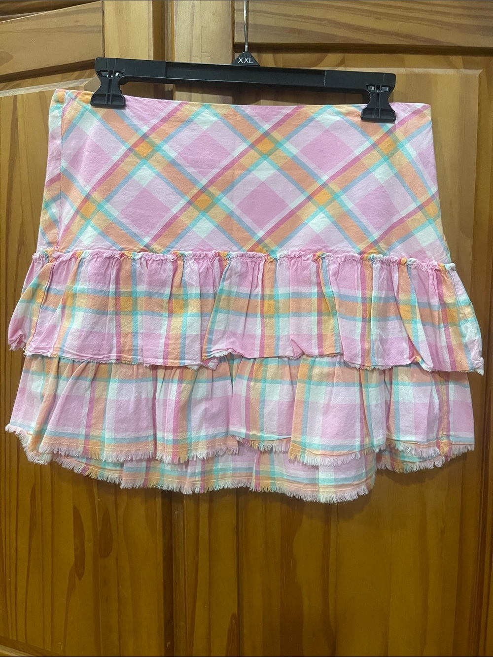 Y2K~ Pastel Plaid Tiered Ruffle Mini Skirt